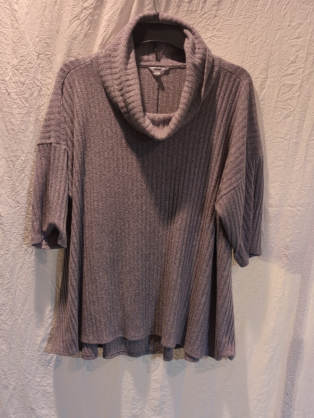 Cozy Gray Cowl Neck Ribbed Women's Sweater